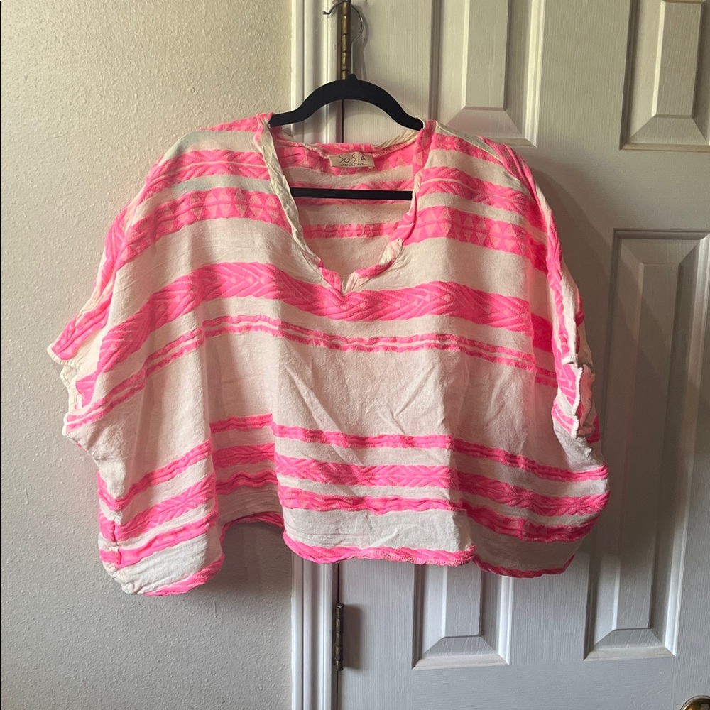 Vibrant Pink and Cream Women's Italian Blouse